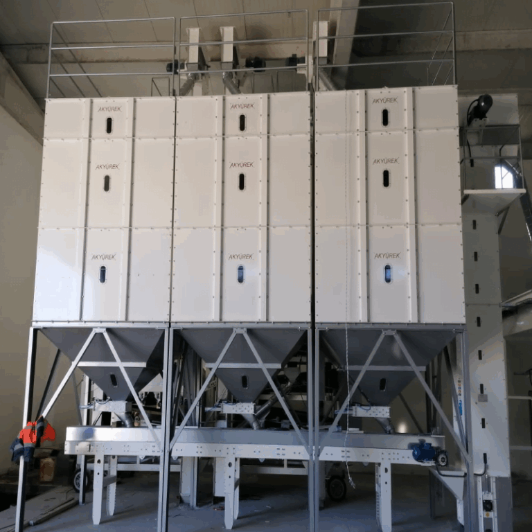 Mmctech wheat Indoor silos or Bins In plant views . Indoor Storage Silos ideal for farmers and North America agricultures.