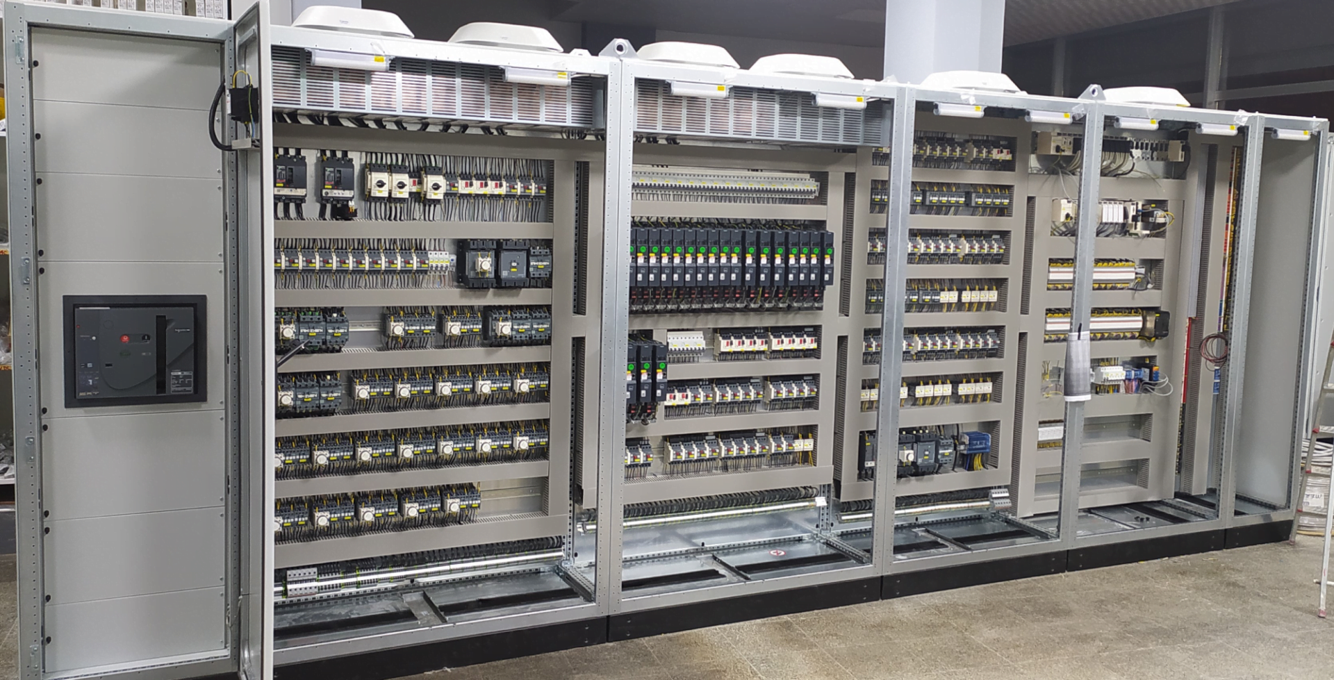 Custom automation control panel for seed processing systems by MMCTECH." Description: "Advanced custom automation control panel engineered for seamless integration with seed processing equipment, ensuring high efficiency and precision control.